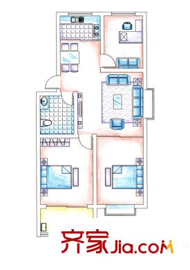 華安東方明珠三期多層住宅戶型圖 3室2廳1衛(wèi)1廚