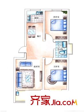 華安東方明珠二期住宅戶型圖 3室1廳1衛(wèi)1廚