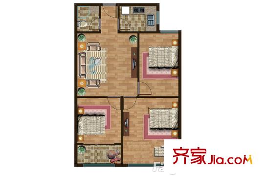 和揚晶立方項目1-4號樓高層B戶型 3室1廳1衛(wèi)1廚
