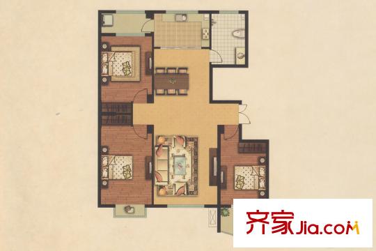 唐寧府F1戶型 3室2廳1衛(wèi)1廚