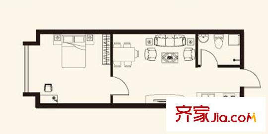 世貿(mào)中心3號樓E戶型 1室1廳1衛(wèi)1廚