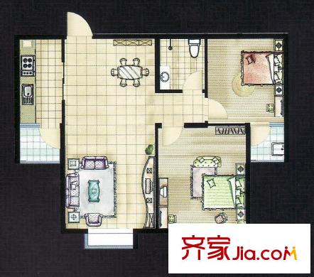 世貿(mào)中心一期2單元D戶型（售完） 2室2廳1衛(wèi)1廚