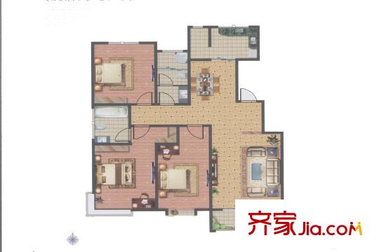 永潤城市花園青島夢想戶型 3室2廳2衛(wèi)1廚