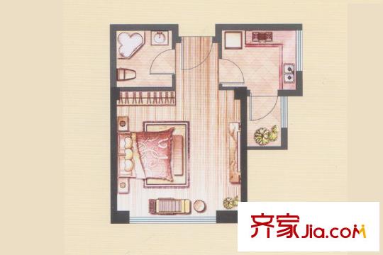晨晟世紀城公寓A戶型 1室1衛(wèi)1廚