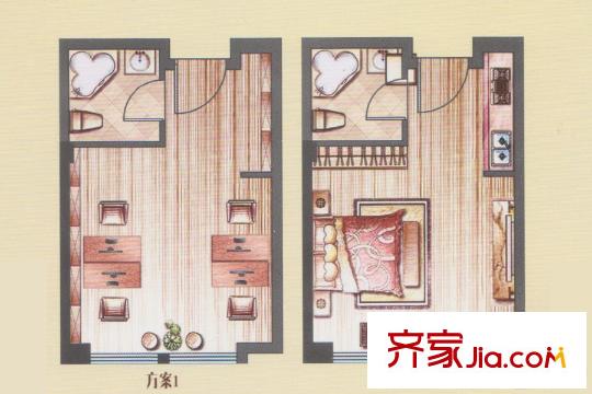晨晟世紀城公寓B戶型 1室1衛(wèi)