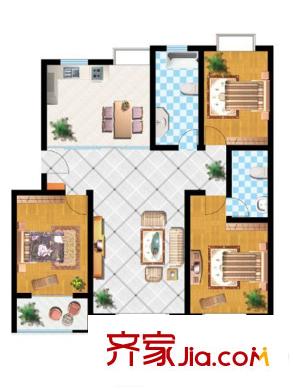 城建順達(dá)花園1號樓135平方米戶型圖 3室1廳2衛(wèi)1廚