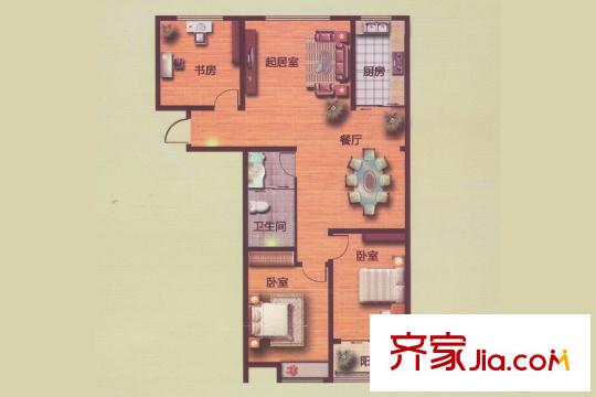 駿龍花園二期10#D戶型 3室2廳1衛(wèi)1廚