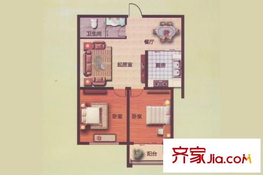 駿龍花園二期10#E戶型 2室2廳1衛(wèi)1廚