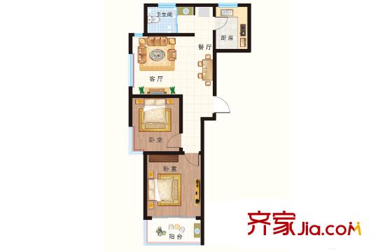 建安花園高層A戶型 2室2廳1衛(wèi)1廚