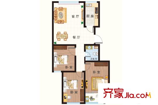 建安花園高層E戶型 3室2廳1衛(wèi)1廚