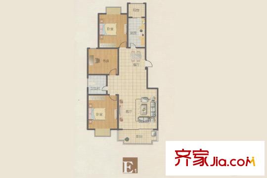 華安錦繡櫻園E1戶型 3室2廳1衛(wèi)1廚