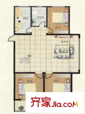 華安錦繡櫻園二期多層住宅標(biāo)準(zhǔn)層B戶型 3室2廳1衛(wèi)1廚