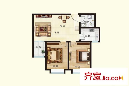 天下客新貴名苑A戶型 2室2廳1衛(wèi)1廚