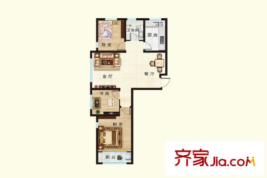 天下客新貴名苑D戶型 3室2廳1衛(wèi)1廚