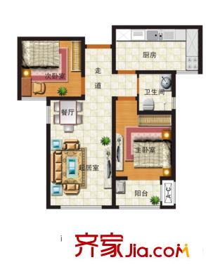 汶水花園1號樓T3-01戶型 2室2廳1衛(wèi)1廚
