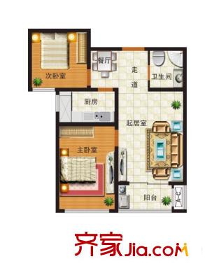 汶水花園1號樓T3-02戶型 2室2廳1衛(wèi)1廚
