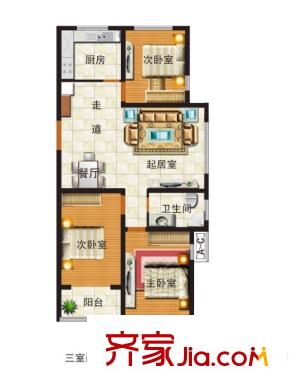 汶水花園1號樓T3-04戶型 3室2廳1衛(wèi)1廚