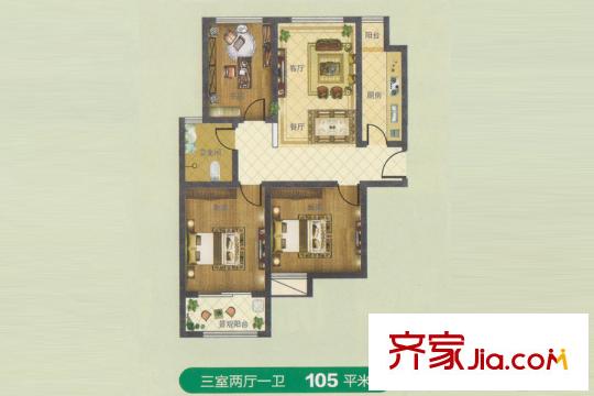 水韻華府高層C戶型 3室2廳1衛(wèi)1廚