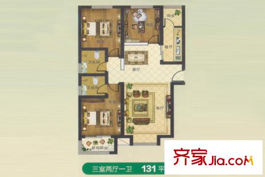 水韻華府高層E戶型 3室2廳2衛(wèi)1廚