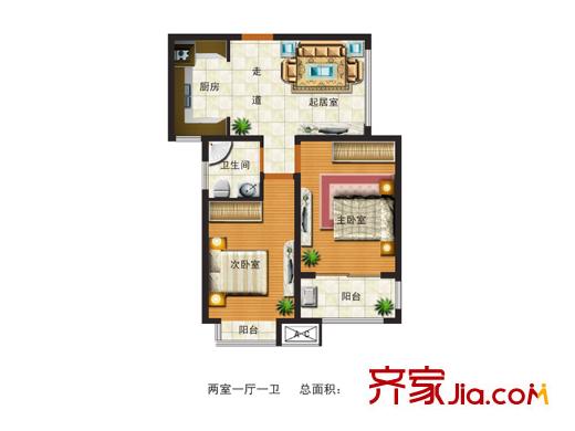 水韻華府1號(hào)樓A-02戶型 2室1廳1衛(wèi)1廚