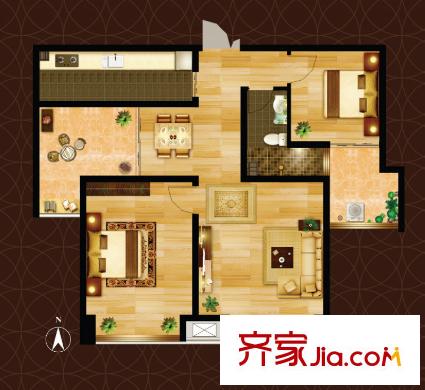置地公館1/2號樓高層多變X空間戶型 2室2廳1衛(wèi)1廚