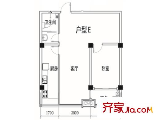海利商城一期多層住宅E戶型 1室1廳1衛(wèi)1廚