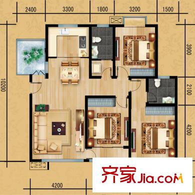 英倫花園高層4戶型 3室2廳2衛(wèi)1廚