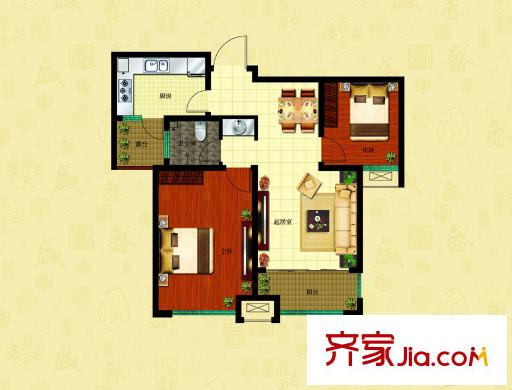 北大錦城5號樓K戶型 2室2廳1衛(wèi)1廚