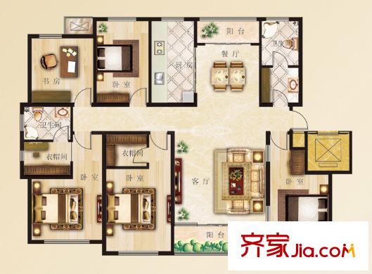 賽洛公館1/2/3/4/5/6號(hào)樓A戶型 5室2廳2衛(wèi)1廚