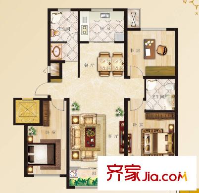賽洛公館1/2/3/4/5/6號樓c戶型 3室2廳2衛(wèi)1廚