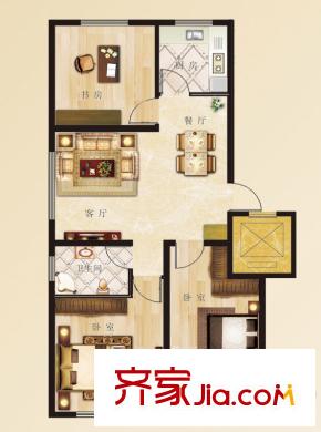 賽洛公館1/2/3/4/5/6號(hào)樓B戶型 3室2廳1衛(wèi)1廚