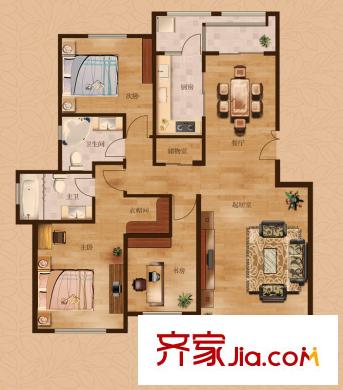 茂華愛(ài)琴海二期D戶型 3室2廳2衛(wèi)1廚