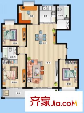 DBC名苑4號(hào)樓標(biāo)準(zhǔn)層F戶型 4室2廳2衛(wèi)1廚