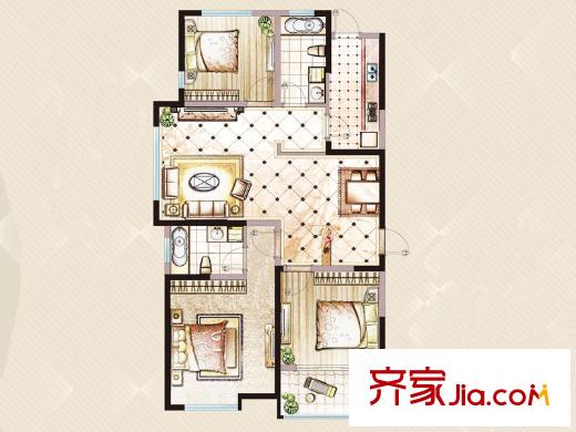盛世華府3/11/12號樓D戶型 3室2廳2衛(wèi)1廚