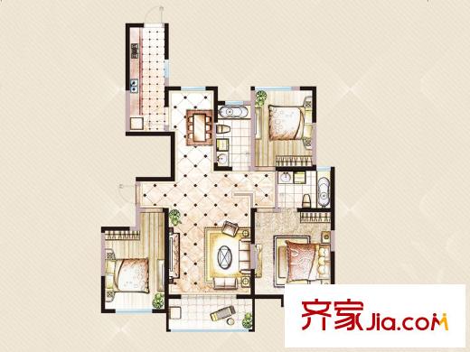 盛世華府5/7/6/9/10號樓H戶型 3室2廳2衛(wèi)1廚