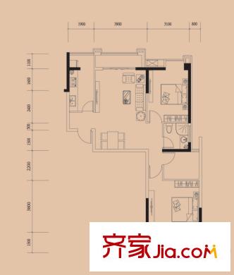 德潤左岸綠洲A3戶型絢爛如夏 2室2廳1衛(wèi)1廚