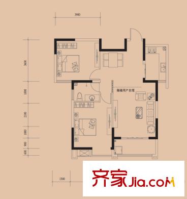 德潤左岸綠洲A4戶型綠中漫步 2室2廳1衛(wèi)1廚