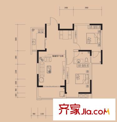 德潤左岸綠洲A5戶型似水流年 2室2廳1衛(wèi)1廚