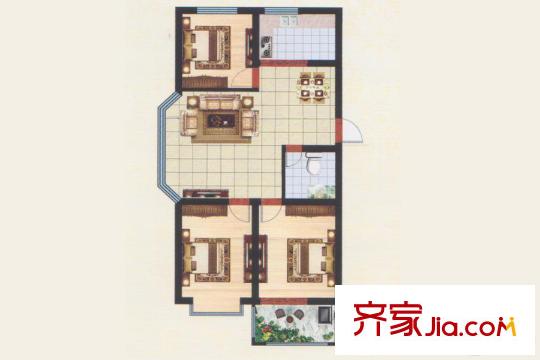 虞河小鎮(zhèn)二期高層A戶型 3室2廳1衛(wèi)1廚