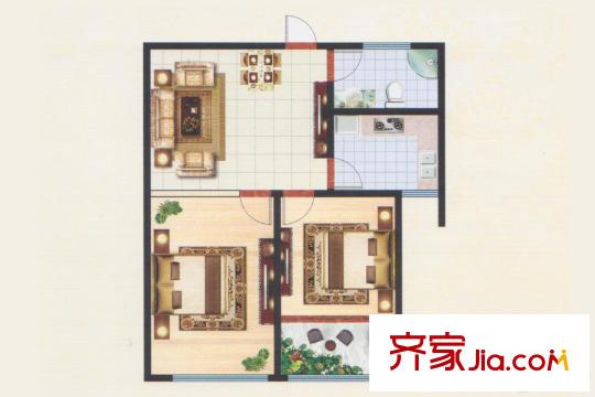 虞河小鎮(zhèn)二期高層D戶型 2室2廳1衛(wèi)1廚
