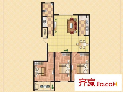 萬基寶通家園橙上城E戶型 3室2廳1衛(wèi)1廚