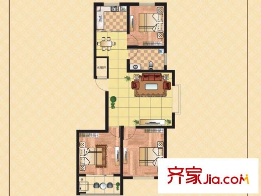 萬基寶通家園橙上城A戶型 3室2廳1衛(wèi)1廚