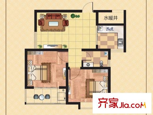 萬基寶通家園橙上城D戶型 2室1廳1衛(wèi)1廚