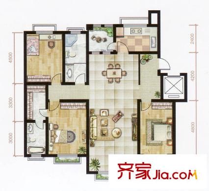 九龍華府E戶型標(biāo)準(zhǔn)層 3室2廳2衛(wèi)1廚