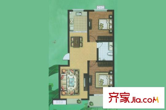 唐寧郡多層13號樓3戶型 2室2廳1衛(wèi)1廚