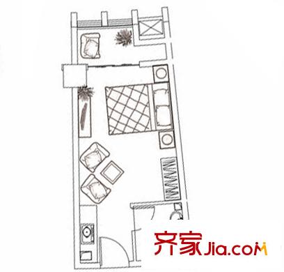 領(lǐng)秀杰座公寓2戶型 1室1廳1衛(wèi)1廚