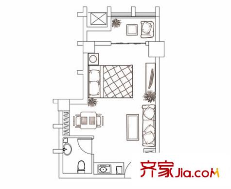 領(lǐng)秀杰座公寓1戶型 1室1廳1衛(wèi)1廚