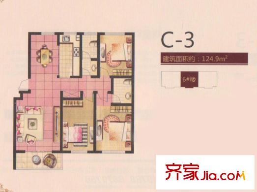 德霖臻和園一期多層6#樓C3戶型 3室2廳2衛(wèi)1廚