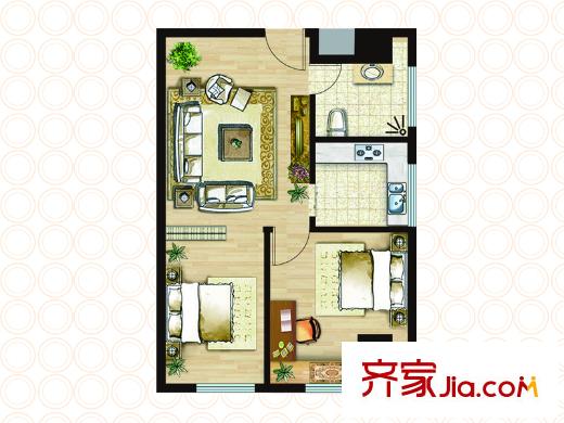 中百城市廣場4#樓1戶型 2室1廳1衛(wèi)1廚