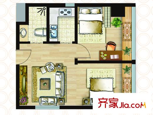 中百城市廣場4#樓2戶型 2室1廳1衛(wèi)1廚